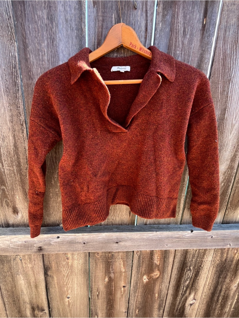 Madewell Rust Collared V-Neck Sweater